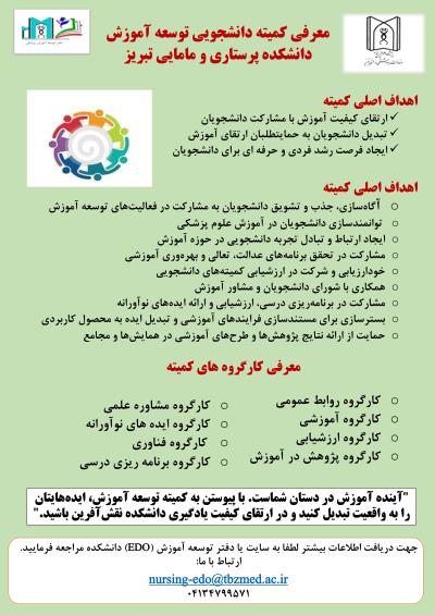 معرفی کمیته دانشجویی توسعه آموزش دانشکده پرستاری و مامایی تبریز